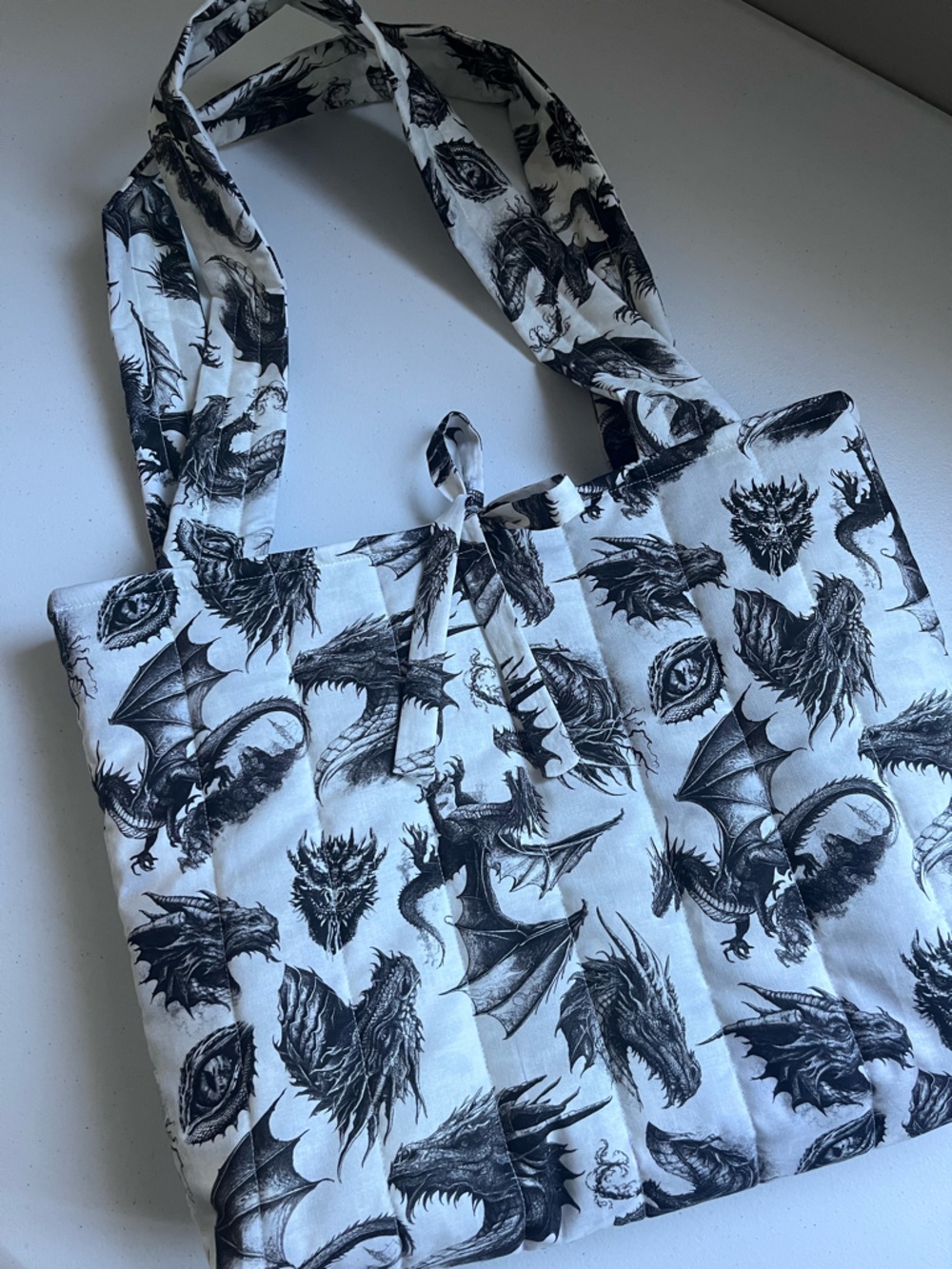 Fourth Wing Inspired Tairn Dragon Quilted Tote Bag Bookish Handmade Carryall